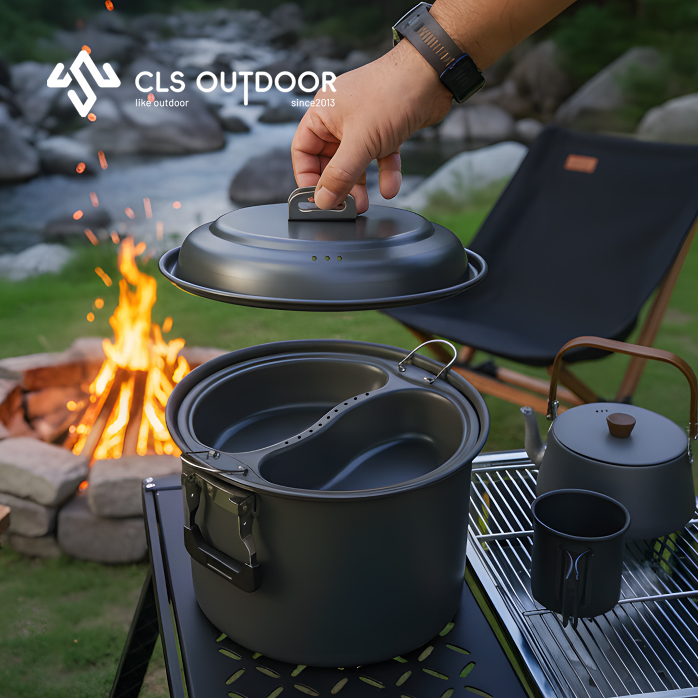 Camping Cooking Pot Large - Ensemble de casseroles à vapeur et