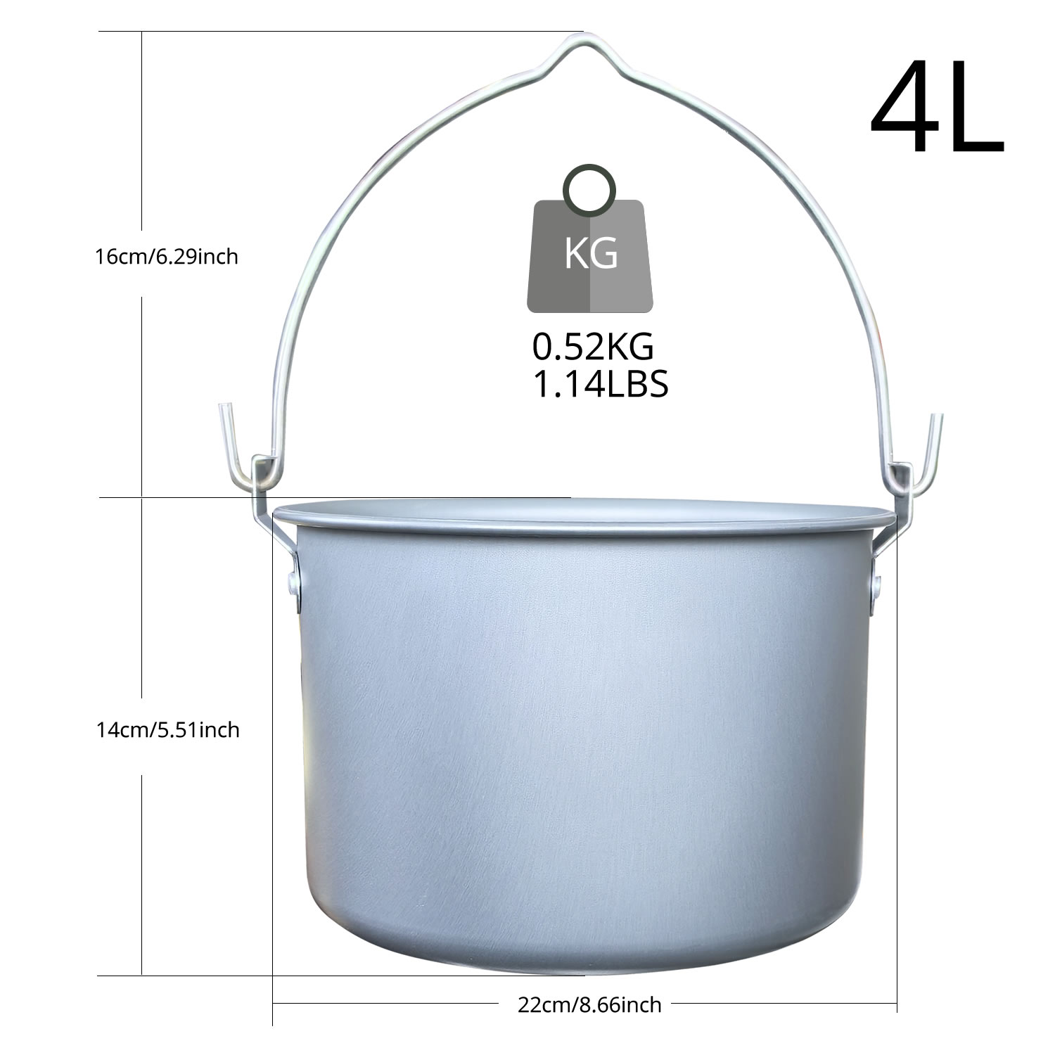 Camping Cooking Pot Large - Pot suspendu d'extérieur 4L, grande marmite
