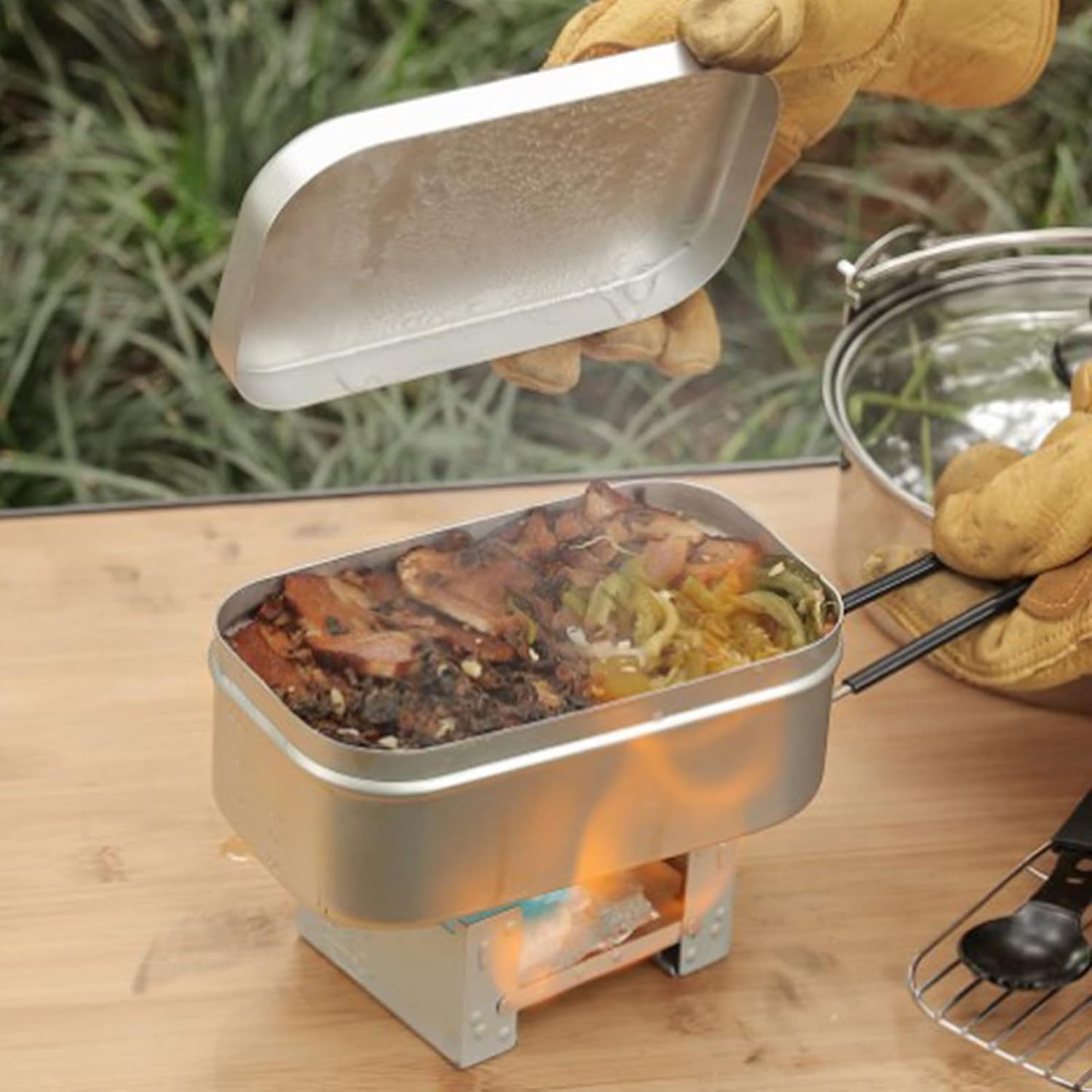 Camping Outdoor Cooking Equipment - Poignée de boîte à Bento pliable,